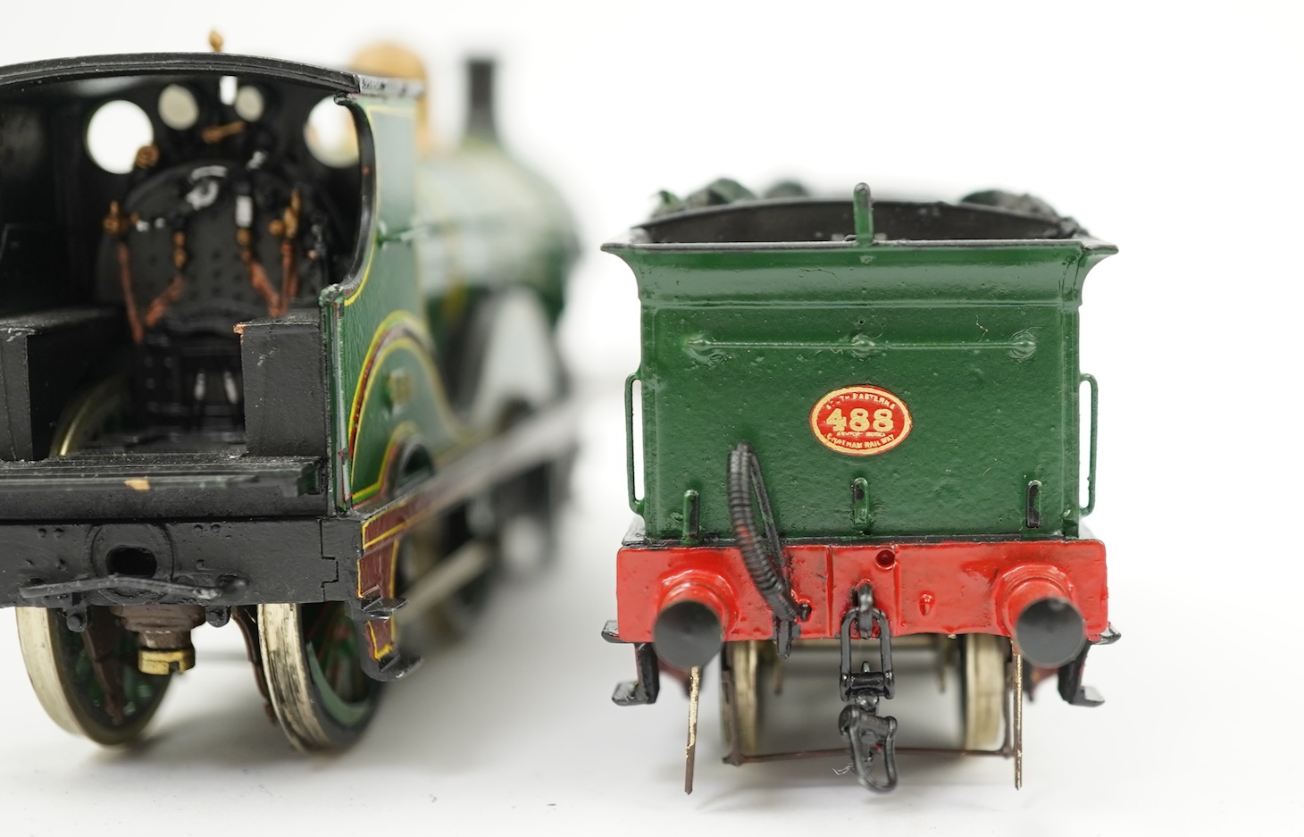 Two 00 gauge brass and white metal kit built Wainwright designed SE&CR tender locomotives (possibly by Wills Finecast); a class D 4-4-0, 488, together with a class E 4-4-0, 273, constructed, painted and lined to a high s